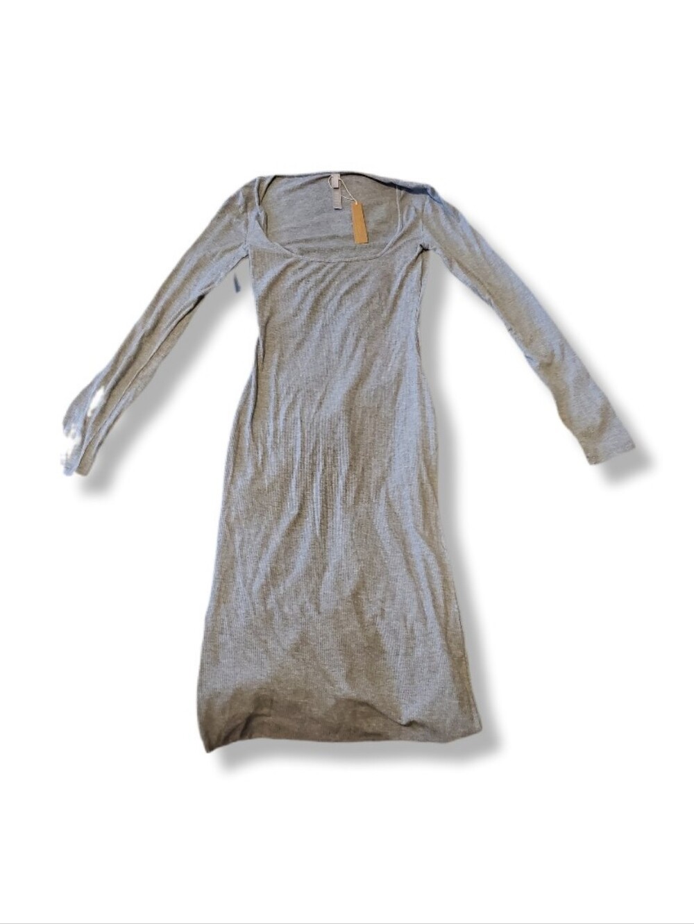 SKIMS Ribbed Long-Sleeve Square Neck Dress in Gray
